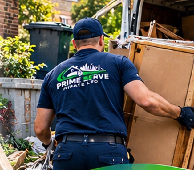 Waste removal worker carrying items to a van